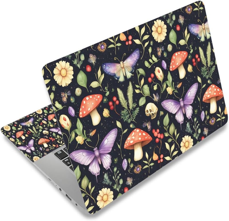 DINKY Laptop Notebook Skin Sticker Cover Decal, 13 13.3 14 15 15.4 15.6 inch Laptop Vinyl Skin Sticker Cover Soft Art Protector Netbook (Mushroom Butterfly) - Image 1